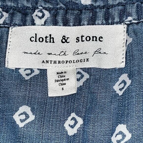 Cloth & Stone Anthropologie Chambray Print Button Down Tunic Shirt Dress Small - Picture 6 of 9